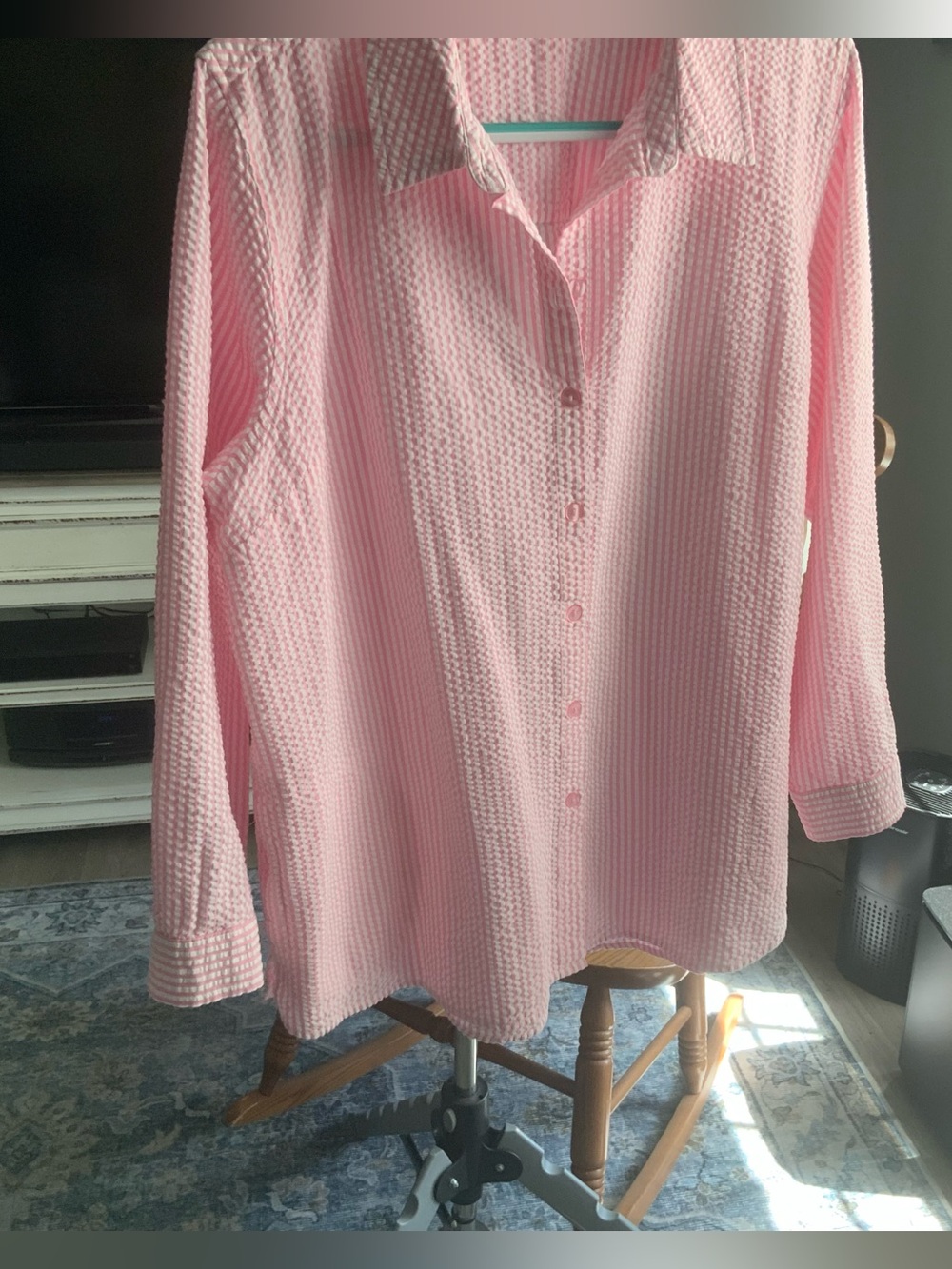 Joan Rivers Seersucker Boyfriend Shirt
